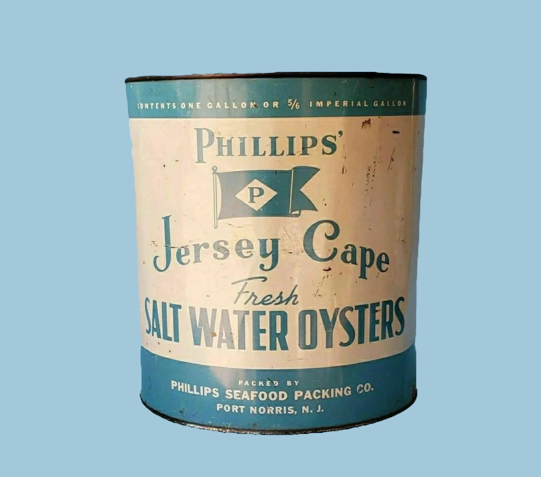 Jersey Cape Brand Gallon Oyster Tin from Phillips Seafood Packing Port Norris, N