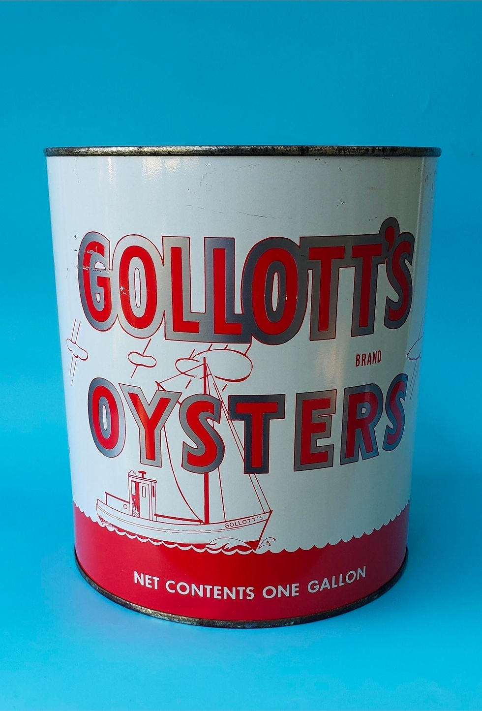 Thumbnail: Old oyster tin from L. D. Gollott in Biloxi Mississippi