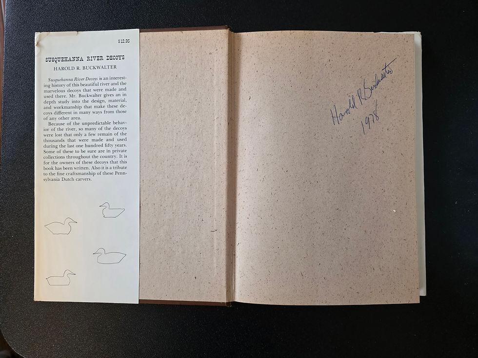 Thumbnail: Old book on wooden duck hunting decoy folk art