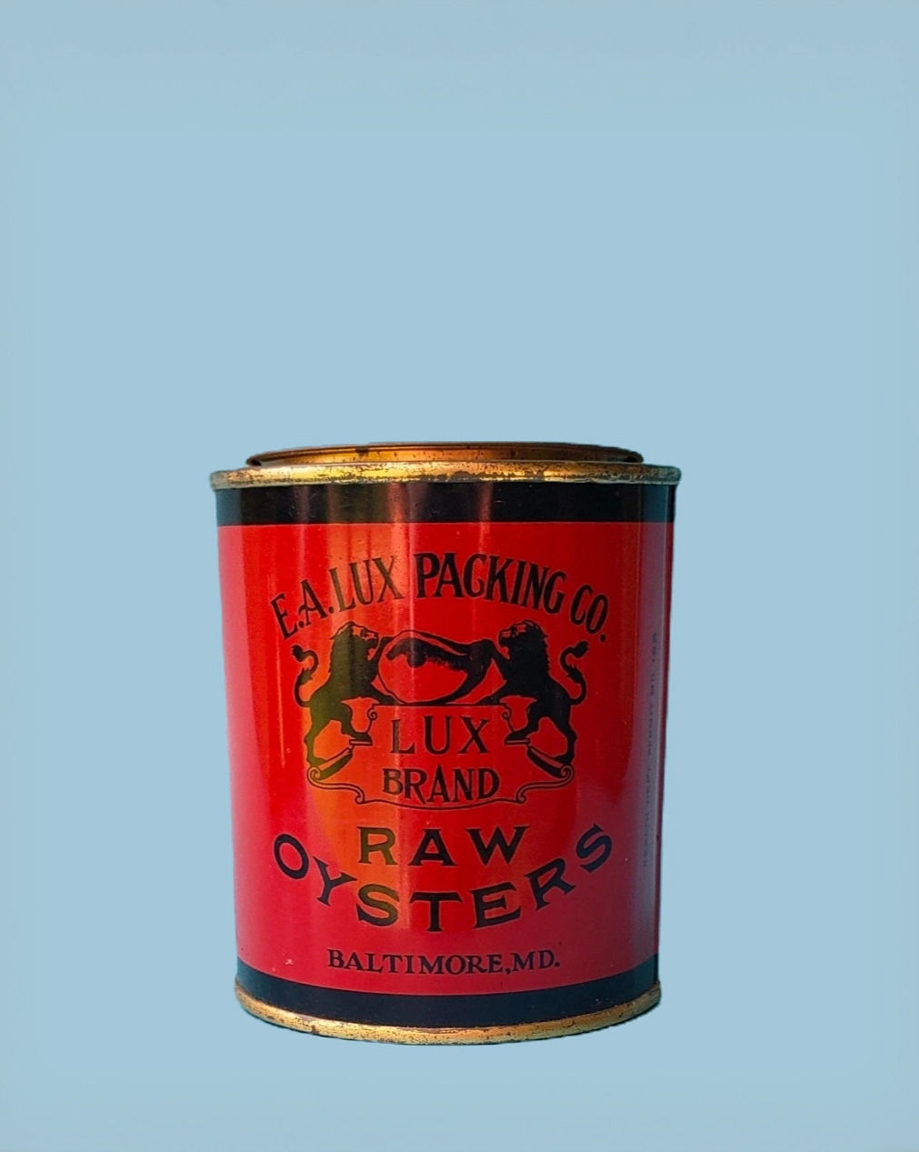 Lux Brand Pint Oyster Tin Can Baltimore MD