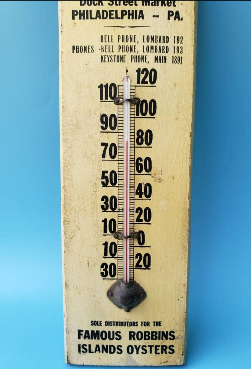 Thumbnail: Antique Wooden Thermometer Advertising Robbins Islands Oysters