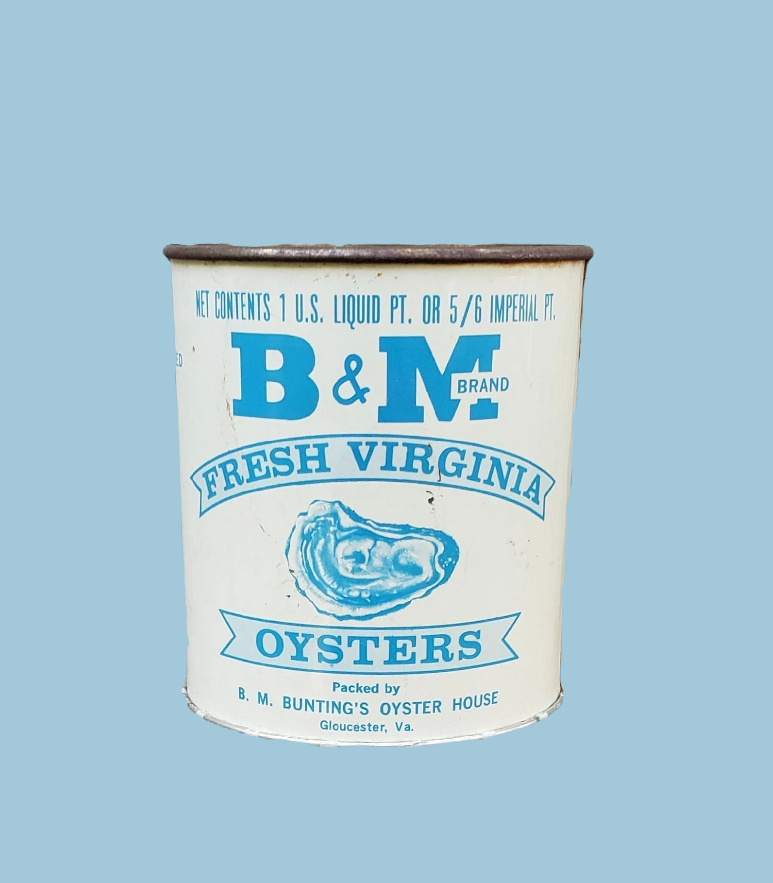 B & M Brand Pint Oyster Can from Gloucester VA.