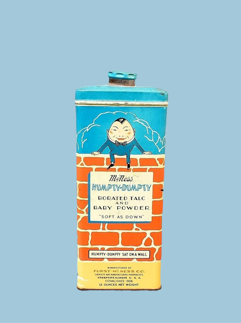 Talcum Powder Tin McNess Humpty Dumpy Talc Advertising Can