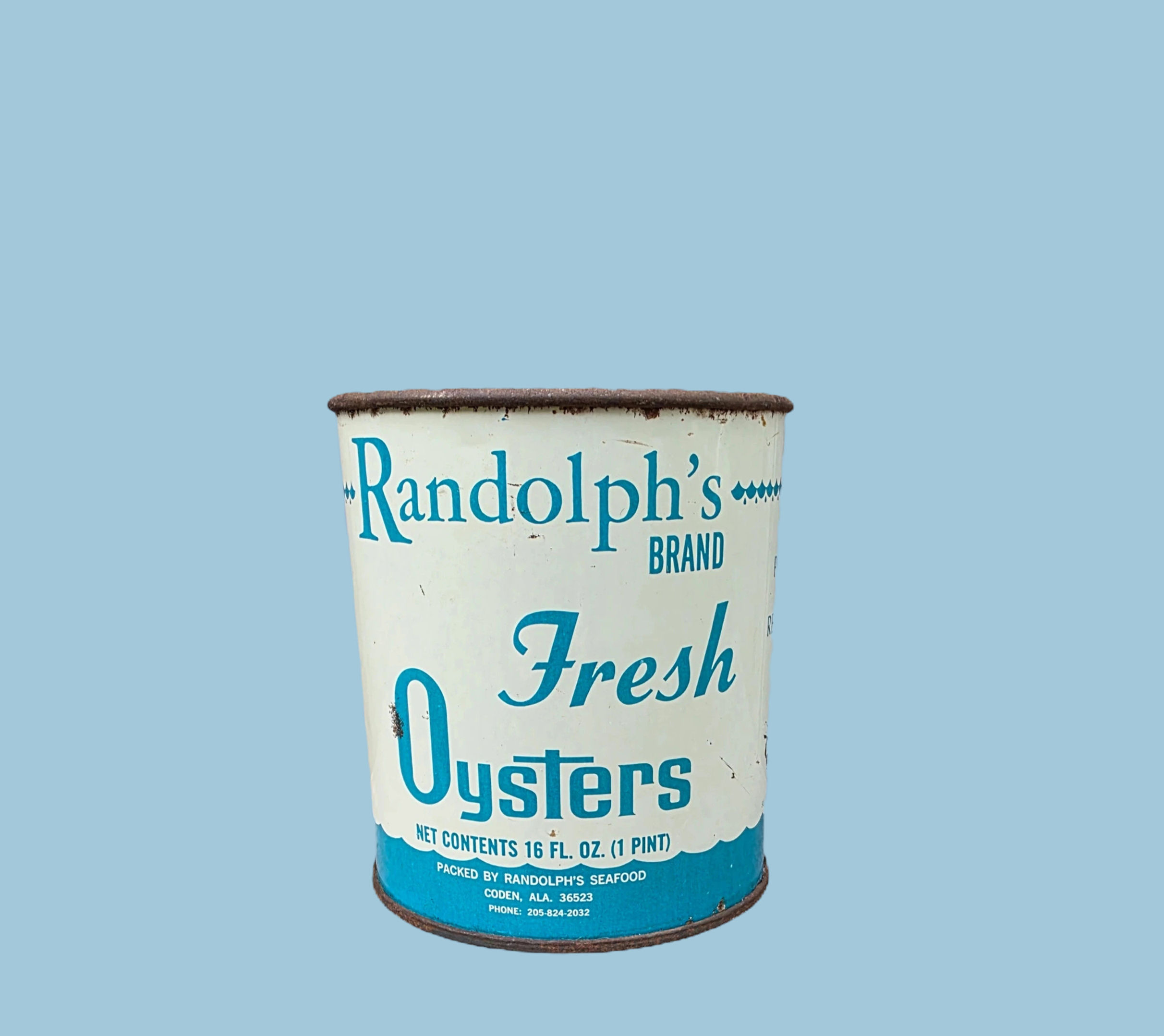Vintage Randolphs pint oyster tin can from Coden AL