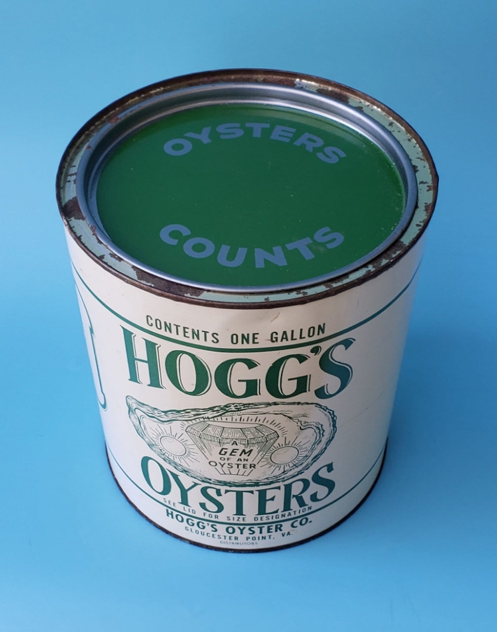 Thumbnail: Vintage Hoggs gallon oyster tin from VA