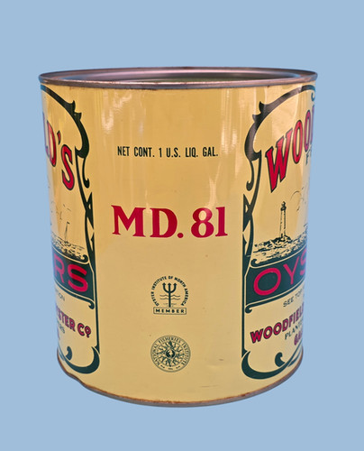 Woodfield's Gallon Oyster Tin Can from Galesville Maryland | Wye