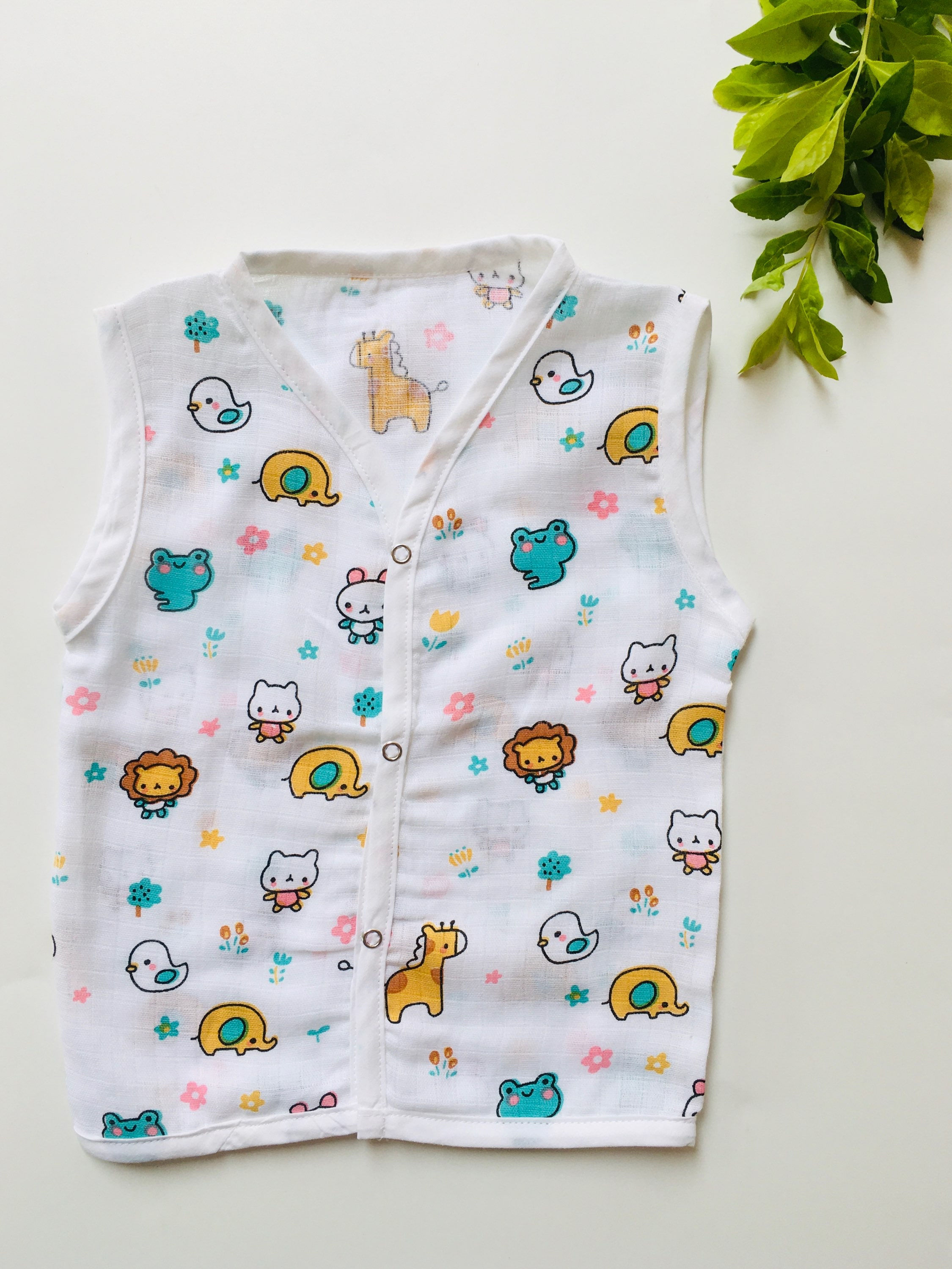 Animal Printed Muslin Sleeveless Jabla