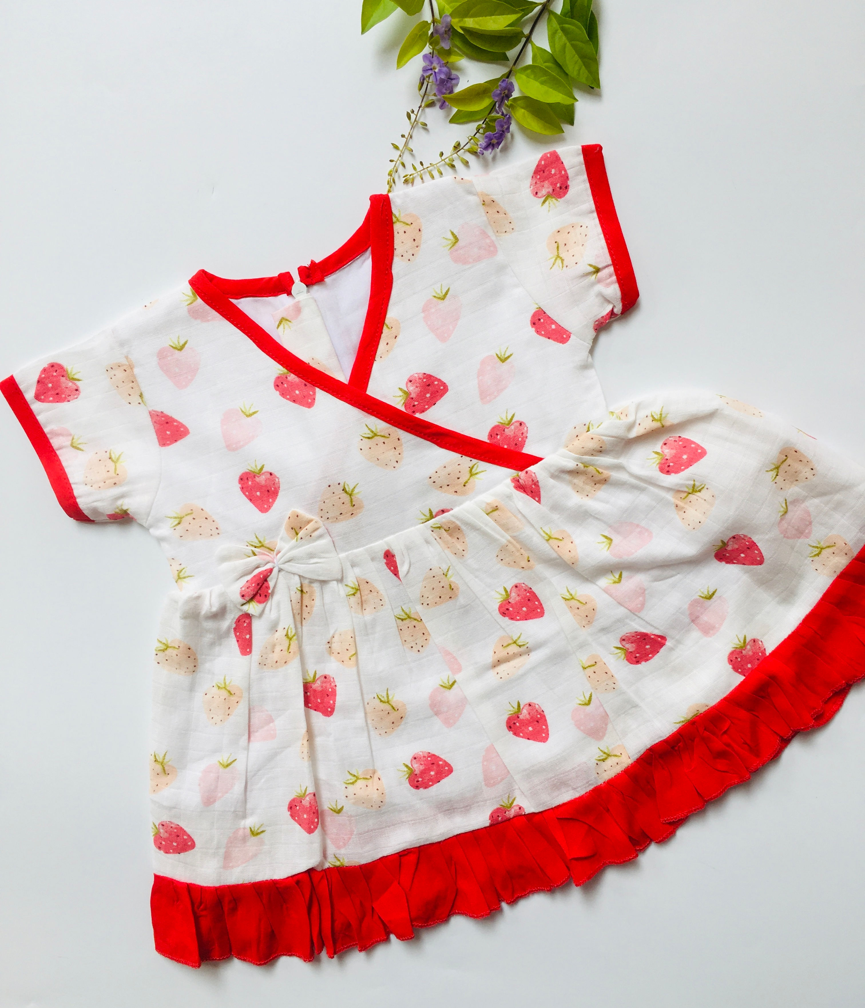 Strawberry -Muslin Crossover frock 