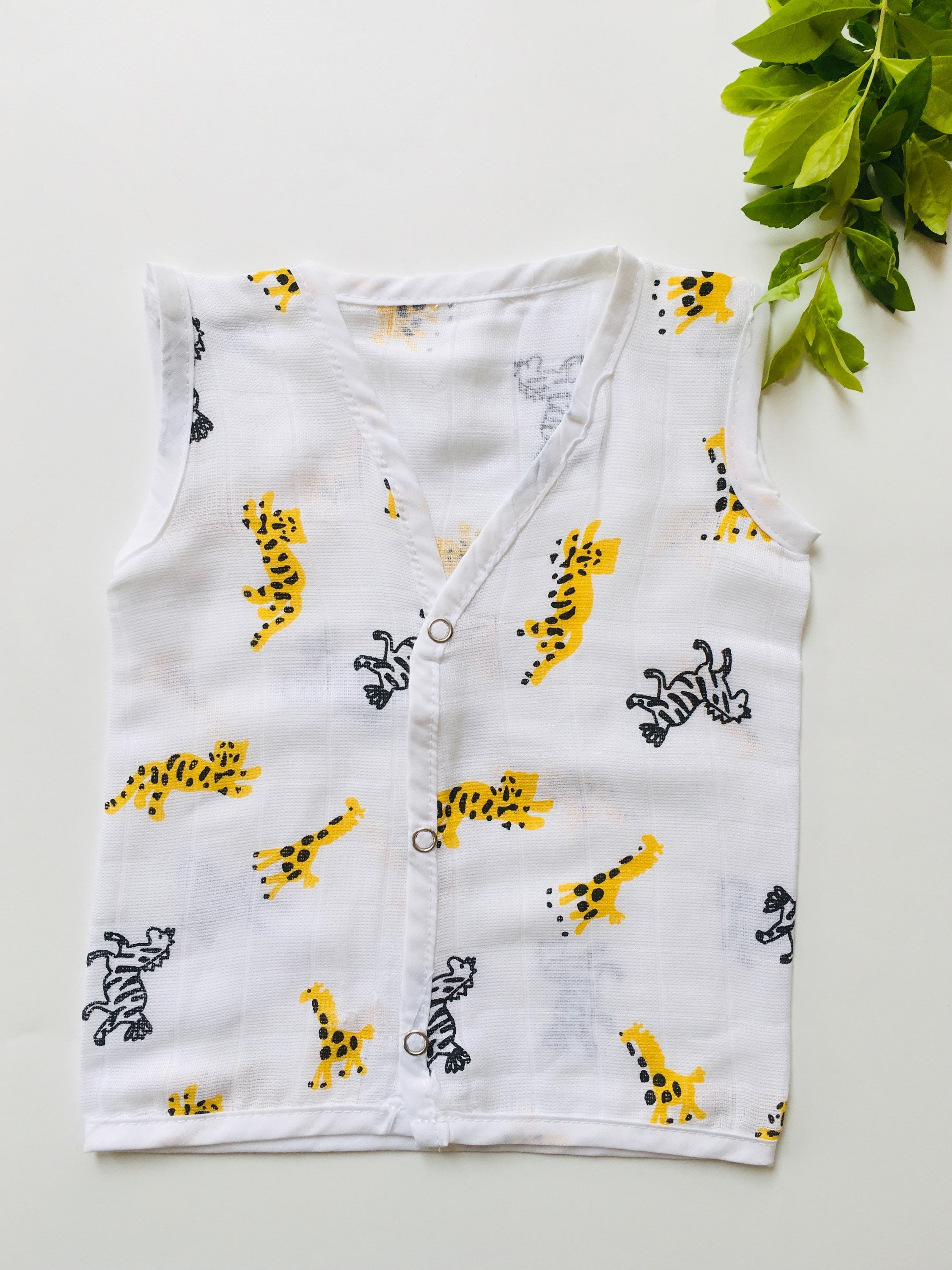 Yellow Tiger Muslin Sleeveless Jablar