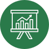 Bar graph and line chart with an arrow showing growth on display.