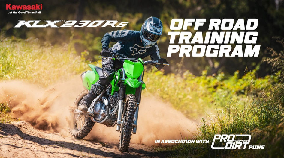 Motorcyclist on Kawasaki KLX 230 RS with the Off Road Training Program information
