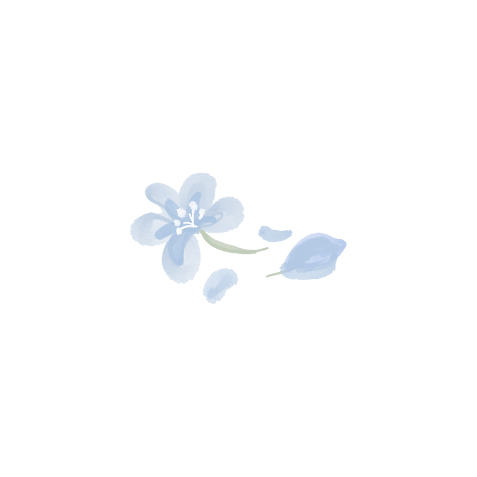 Small stylized dark blue flower with falling petals.