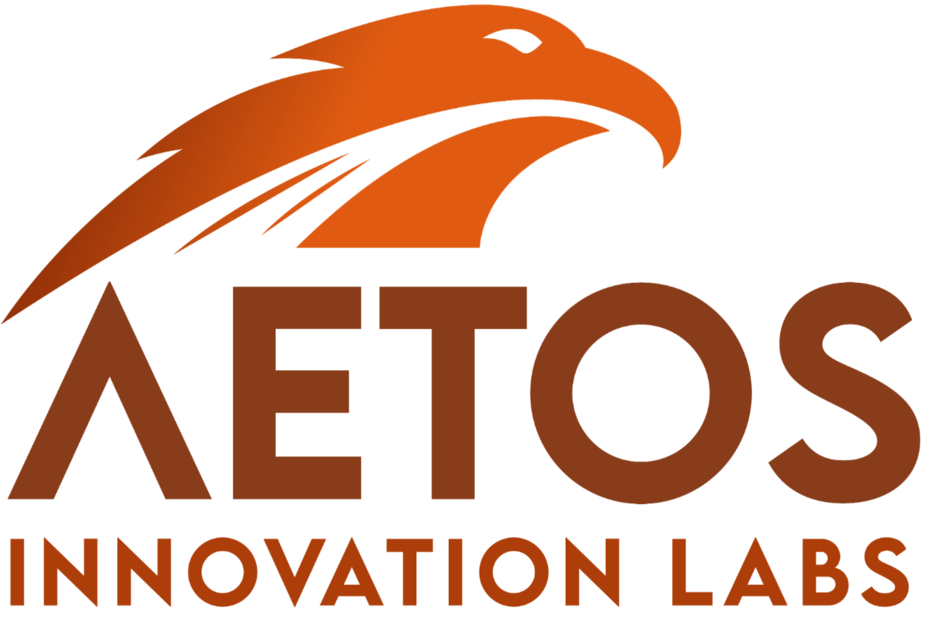 AETOS logo with eagle and text INNOVATION LABS on black background