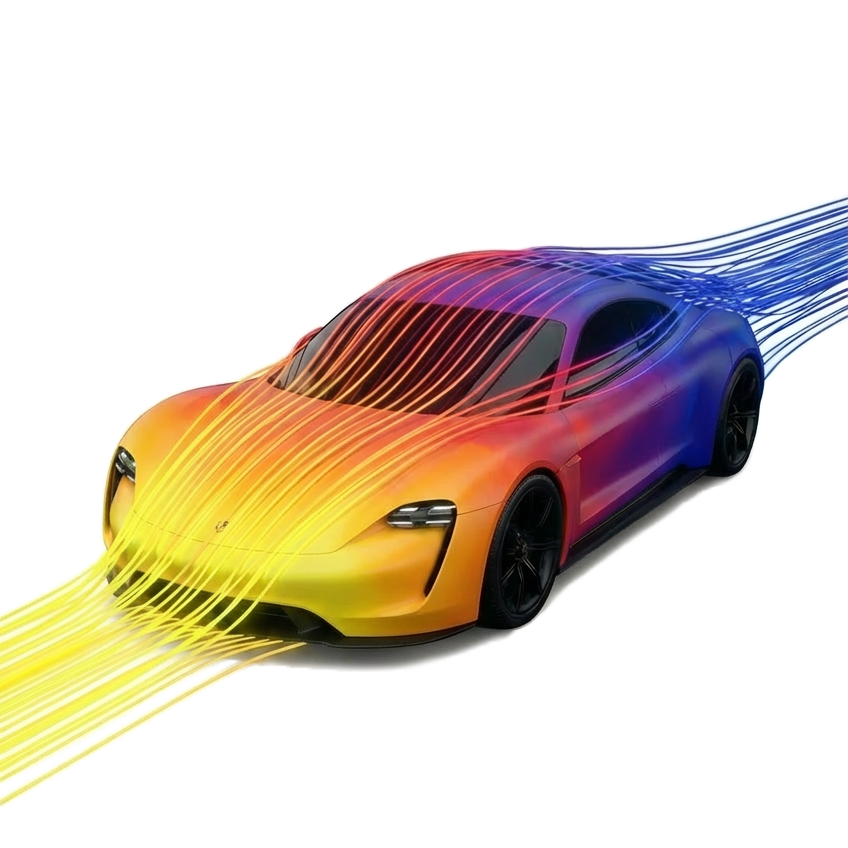 Colorful car with airflow lines, representing speed and aerodynamic design.