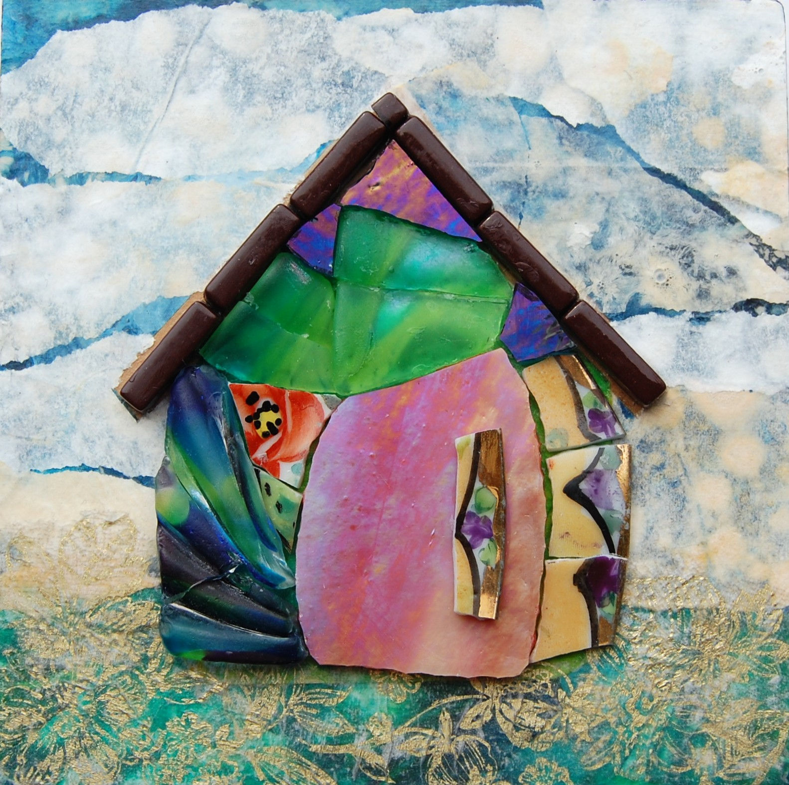 Heart Houses_Mixed Media Purple + Brown