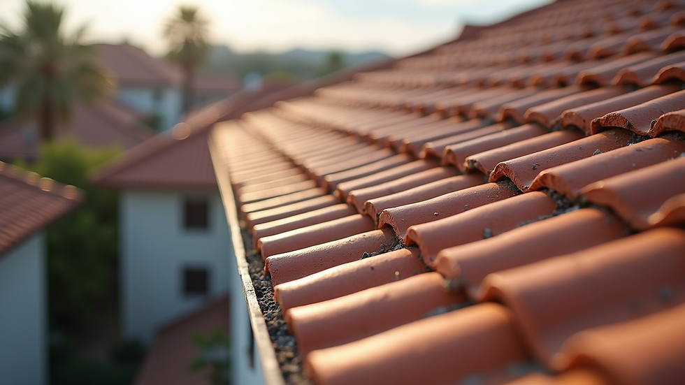 High angle view of a newly installed tiled roof on a residential building