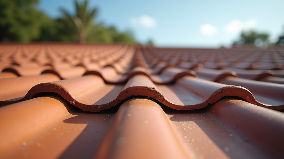 Eye-level view of a clean tiled roof after professional cleaning