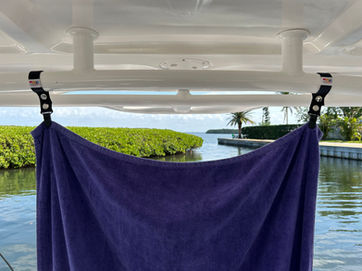 Terry Tether Boat Towel Clip - Towel Hanging from Rails of Boat