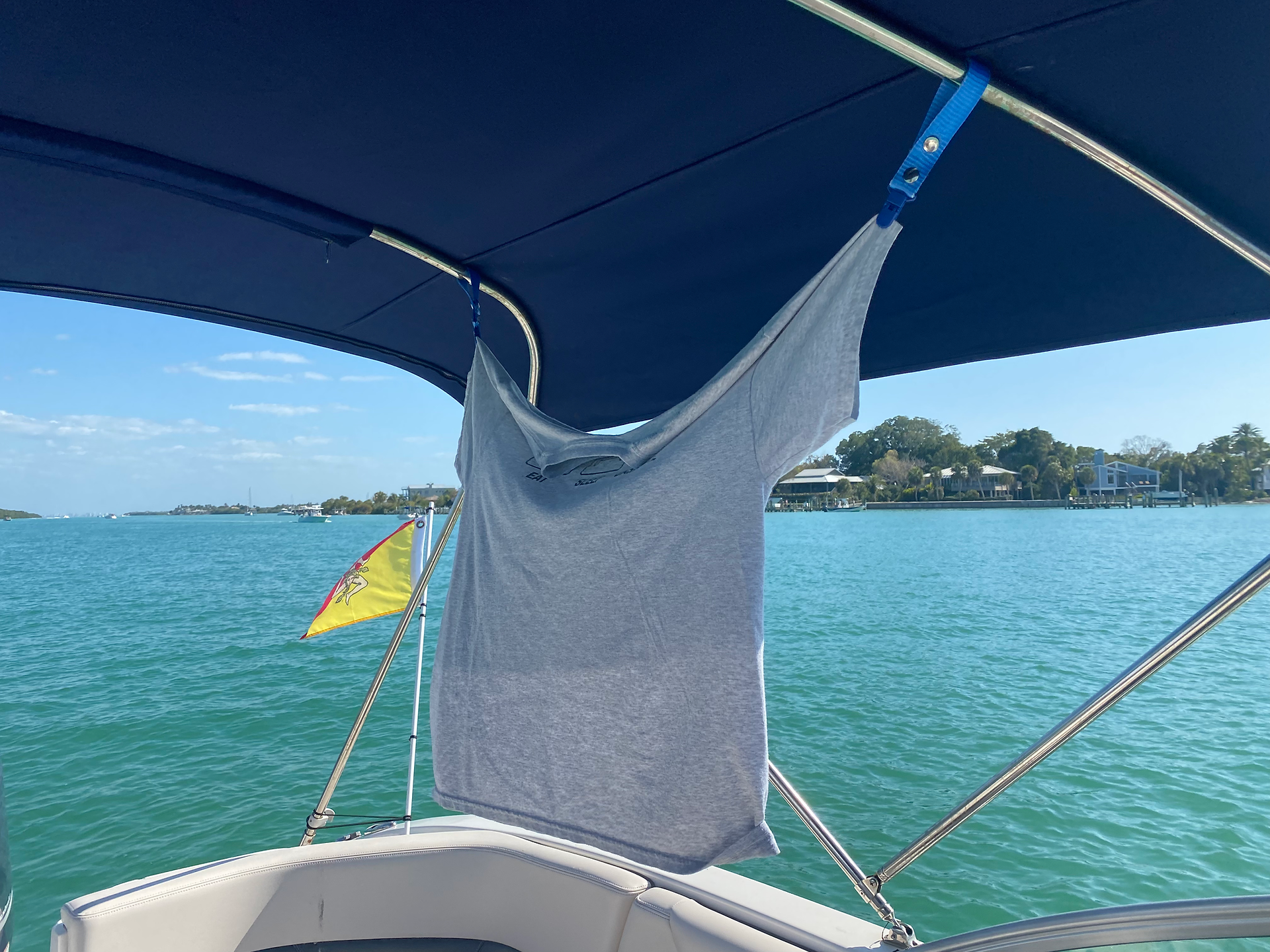 Beach Towel Clips Holding Shirt to Dry on the Boat