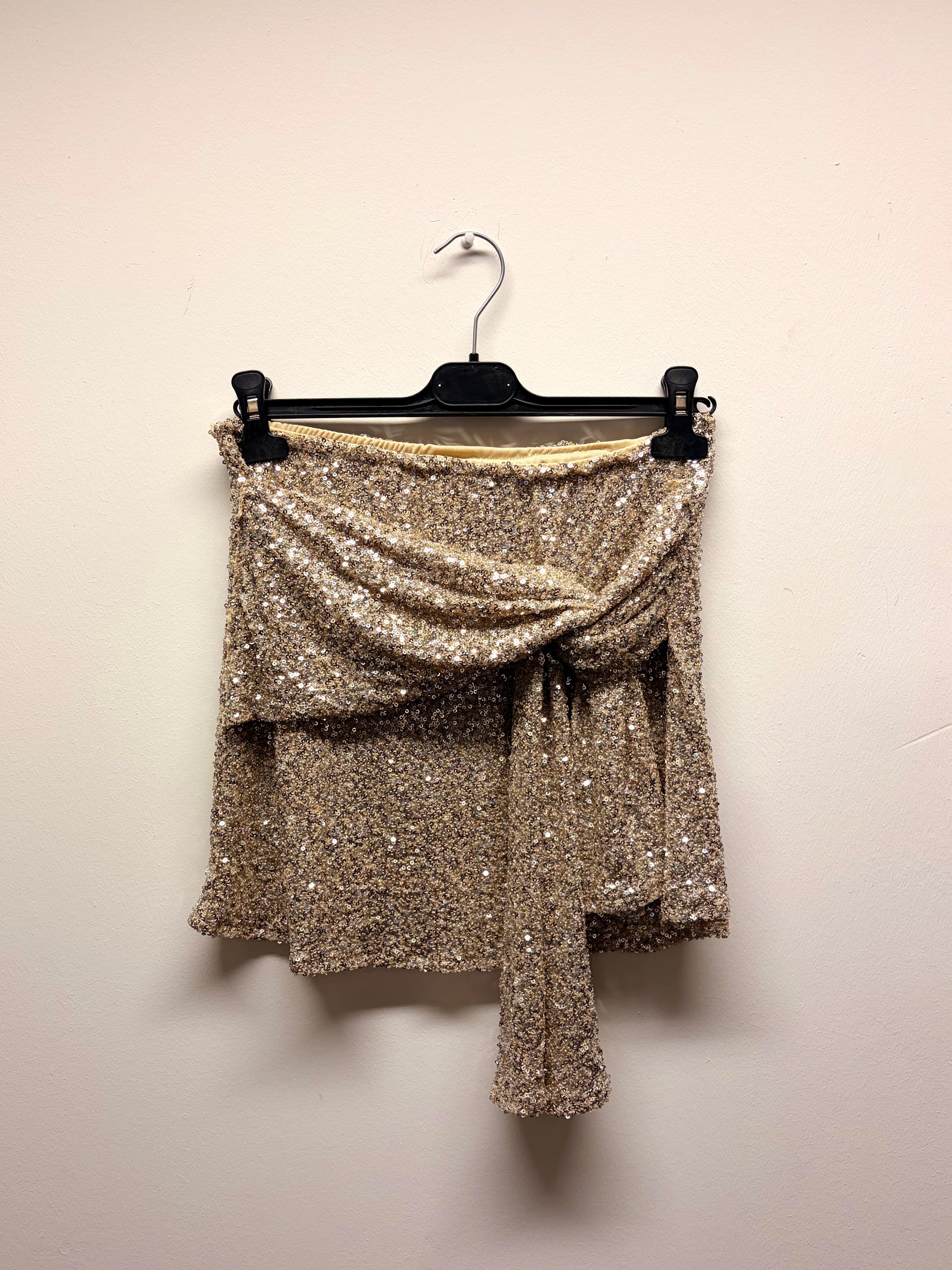 Gold sequin draped skirt
