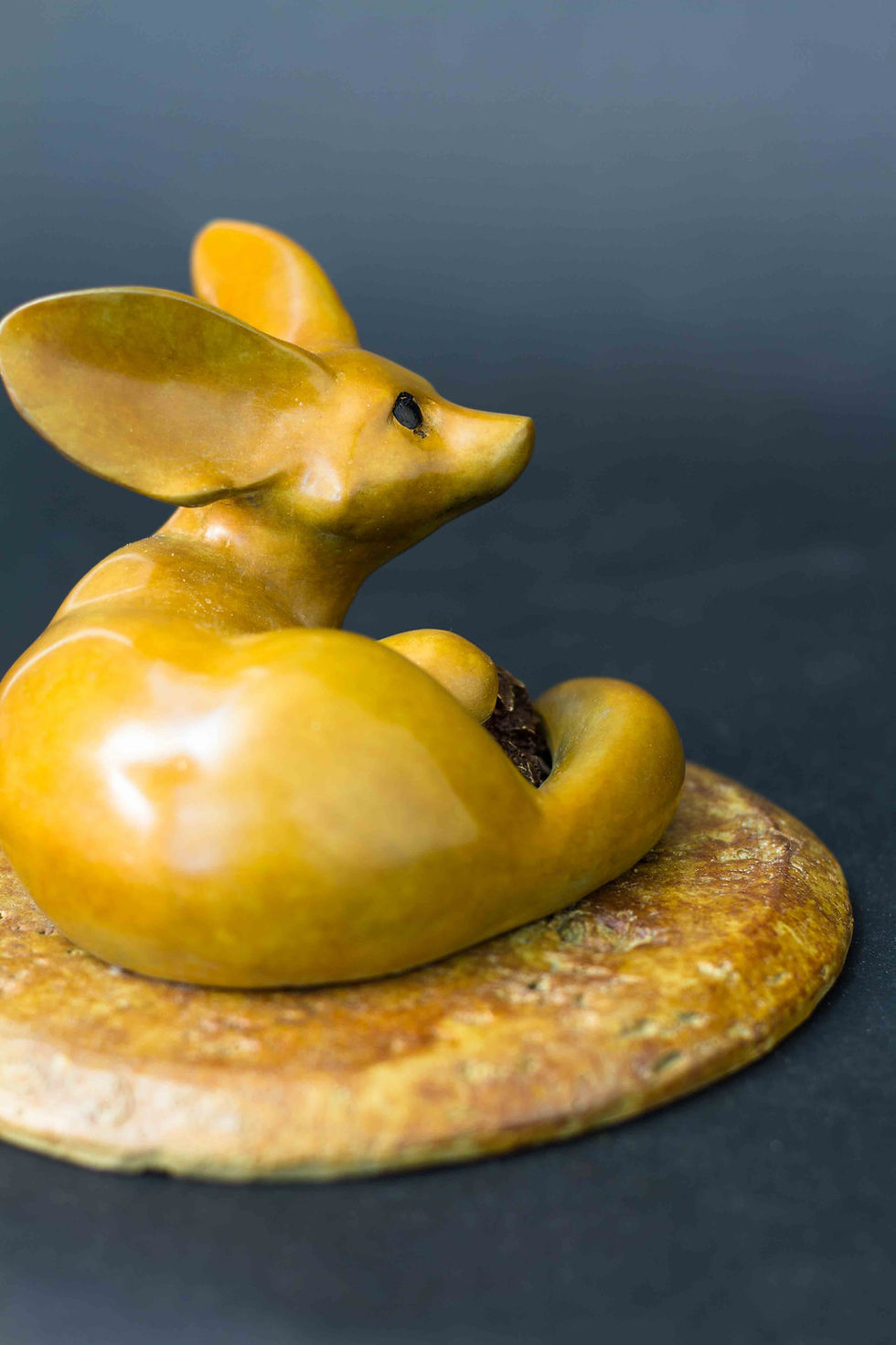 Miniature : Fennec lové autour d’une rose des sables. Sculpture en bronze de Christian Delacoux, h 10 cm