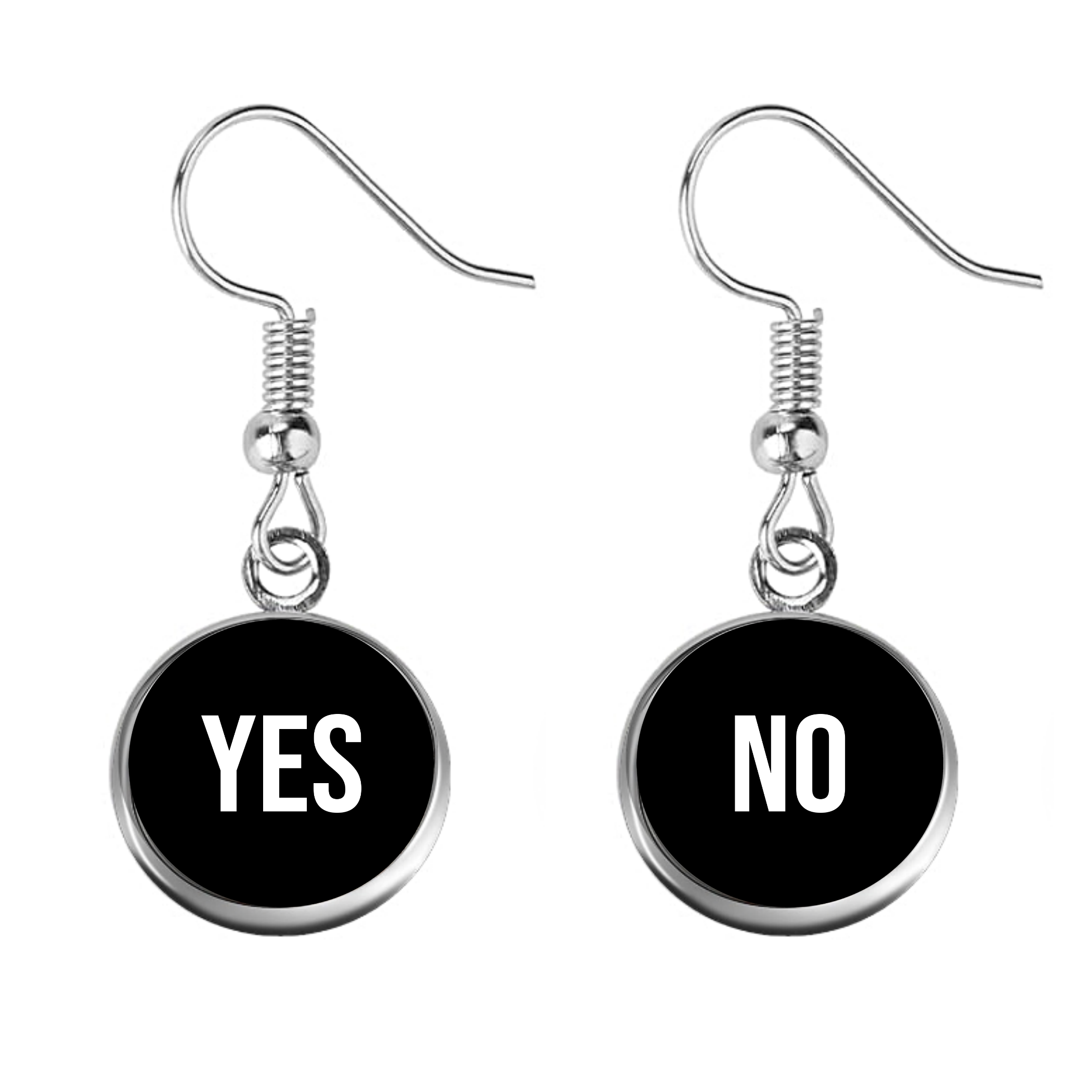 Yes/No drop earrings, stainless steel/glass, 3.6cm length 12