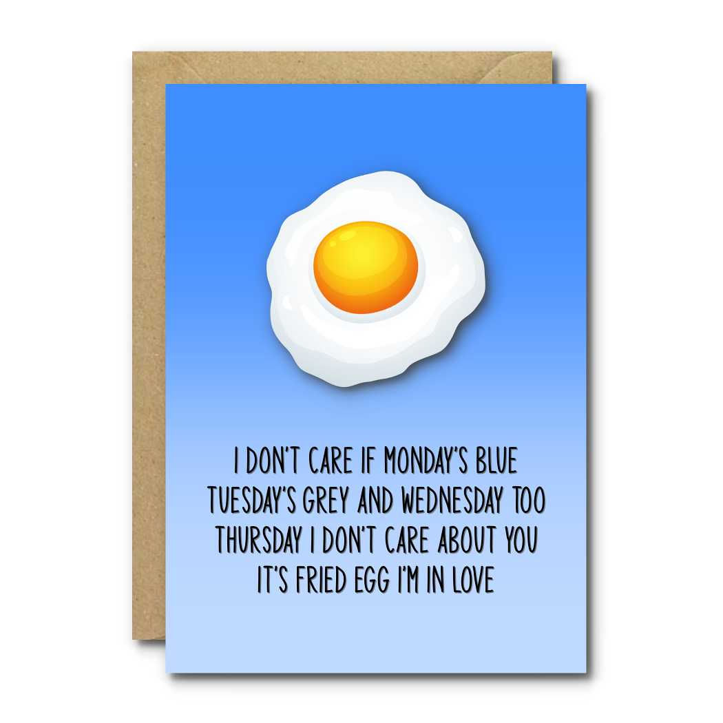 Von The Cure inspirierte Karte, Wortspiel mit Liedtext „Spiegelei, ich bin verliebt!“ 7x5