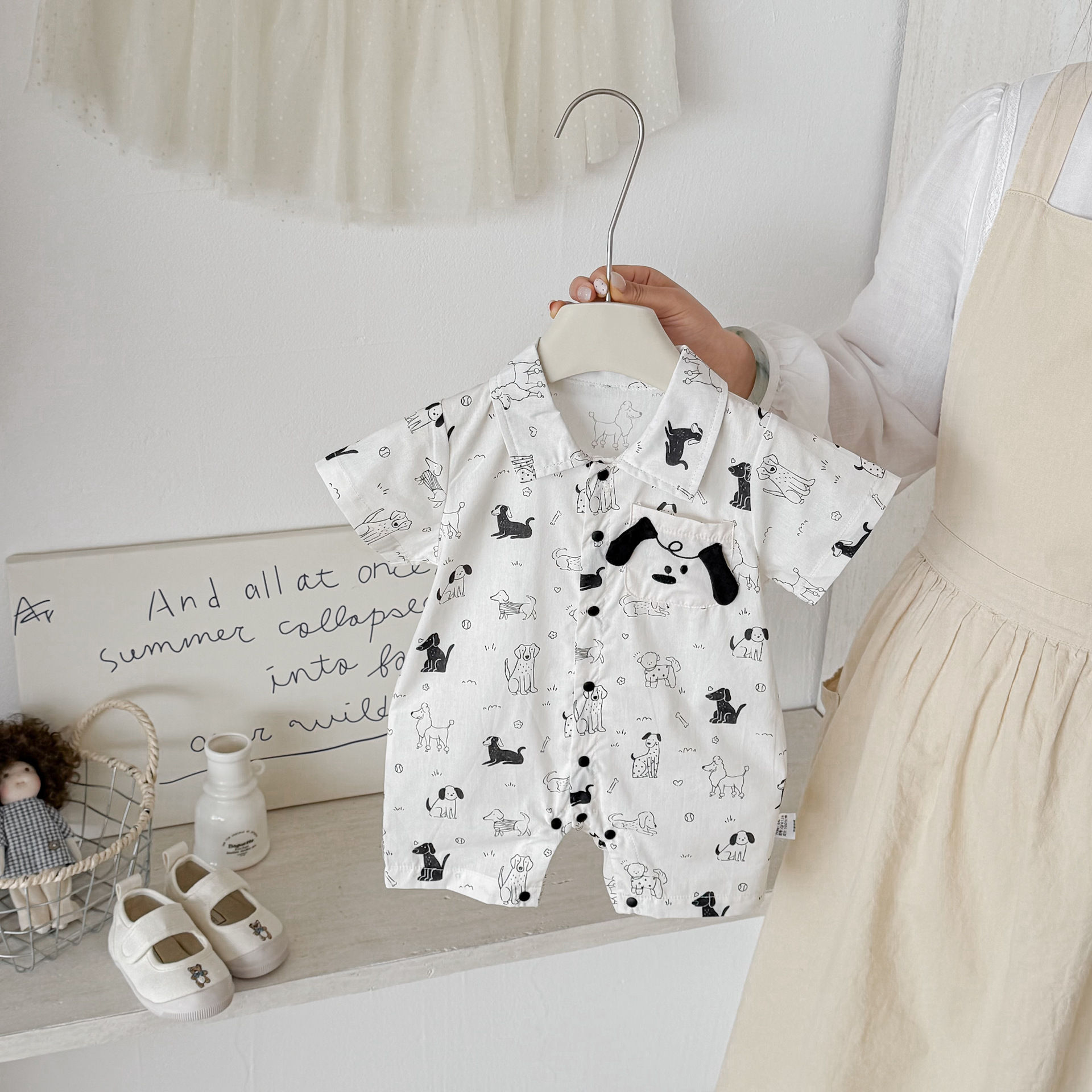 0-2Y Summer Baby Boy Clothes Full Of Dog Print Single Breasted Toddler Rompers S