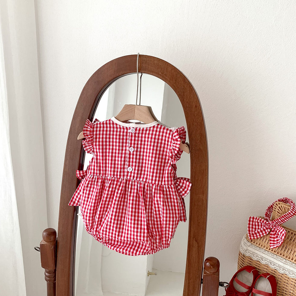 Thumbnail: Summer Baby Girls Romper+Headband Newborn Red Plaid Strawberry Embroidery Summer
