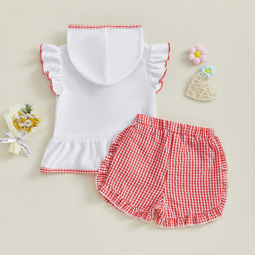 Thumbnail: Toddler Girl Beach Cover Up Set Fly Sleeve Zipper Hood Tops with Ruffled Plaid S