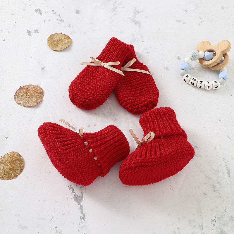 Thumbnail: Baby Shoes + Gloves Set Knit Newborn Girls Boys Boots Mitten Fashion Butterfly-k