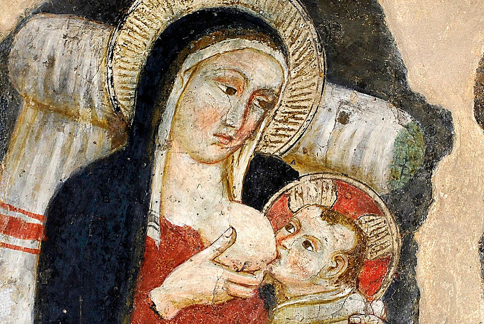 Detail van het fresco in de grot