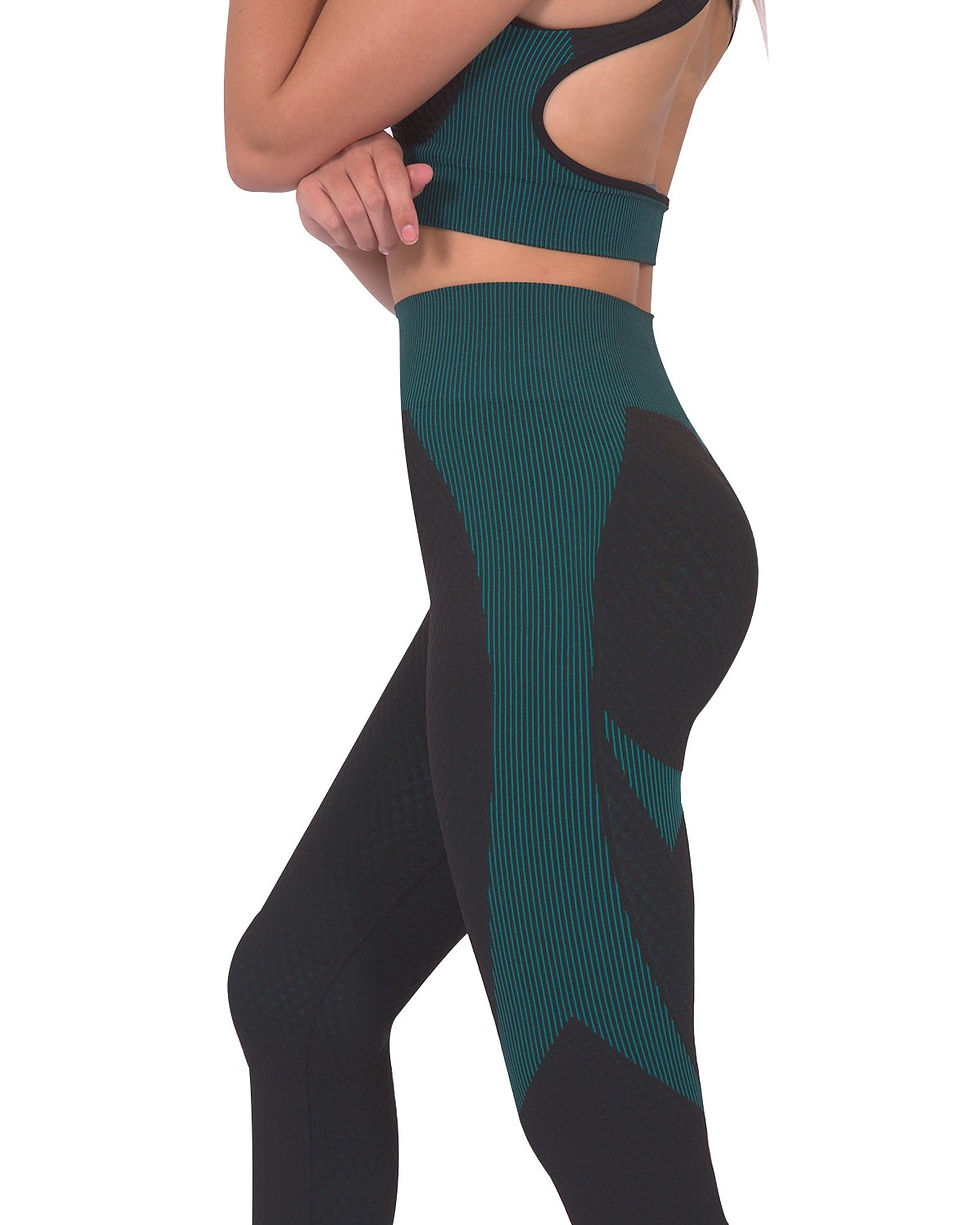 Thumbnail: Trois Seamless Legging - Black With Teal Blue