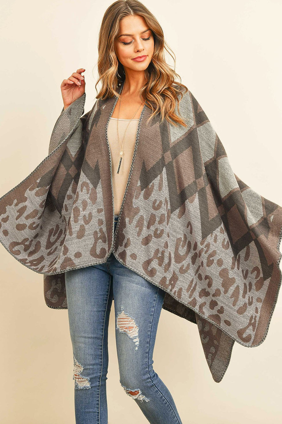 Thumbnail: Hdf3142-Chevron Leopard Open Front Kimono