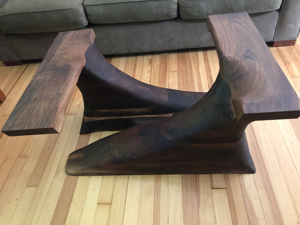 Sculpted table, walnut, 38”L X 27”H X 18”H