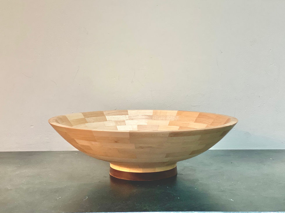 Segmented bowl, maple and walnut, 16.5" D X 4.75" H, 2023