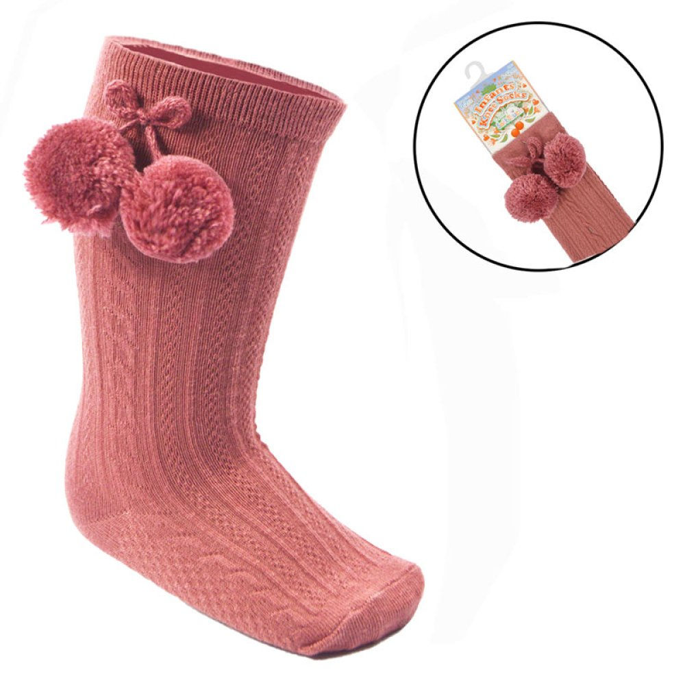 DUSTY PINK KNEE LENGTH SOCKS W/POM POM