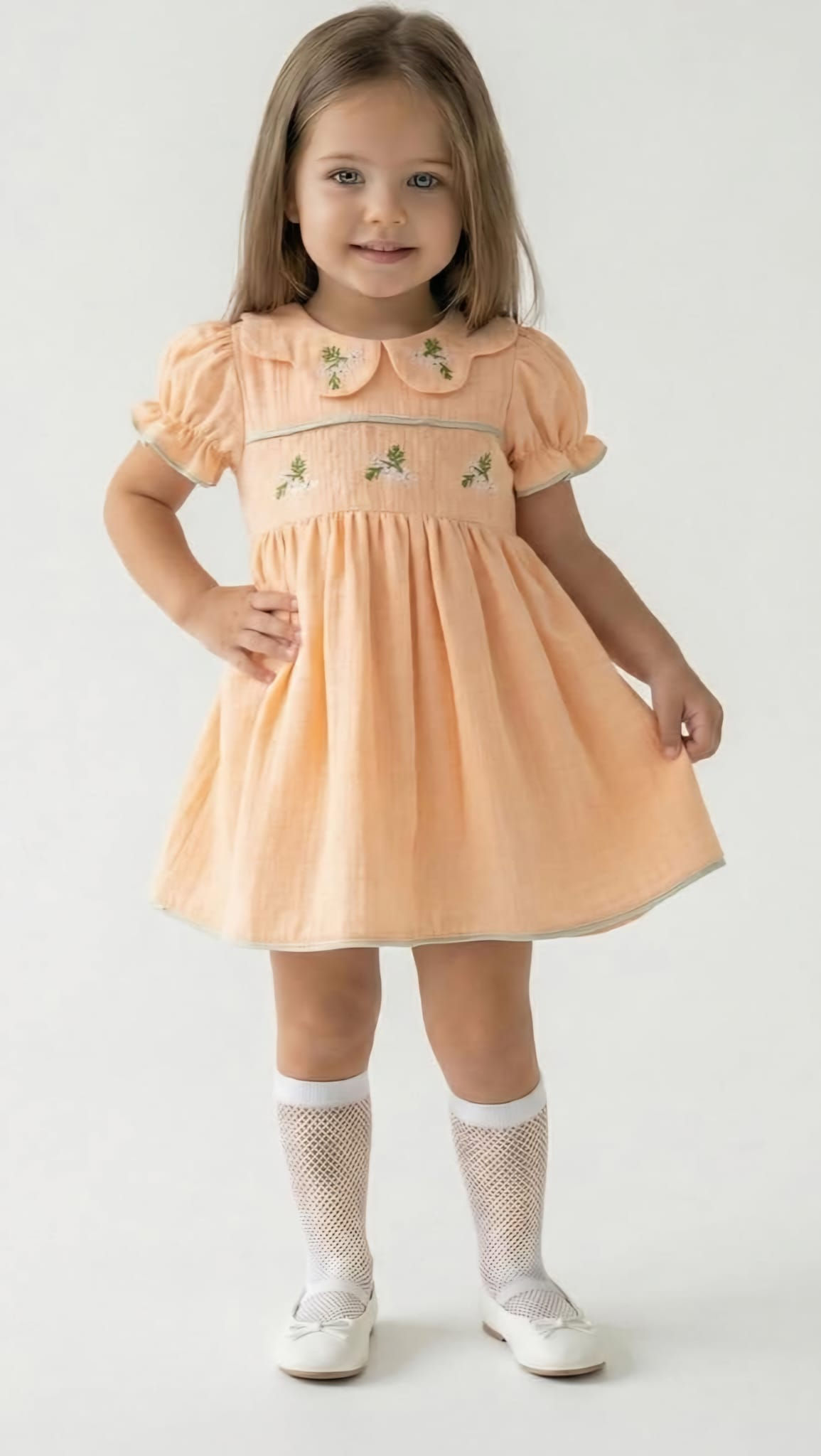 Orange floral detail smock dress
