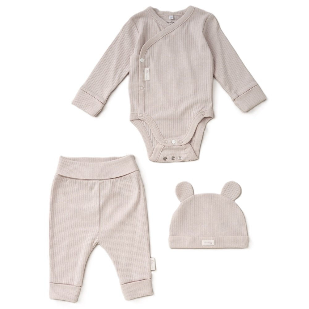 BABY BEIGE ORGANIC RIBBED OUTFIT