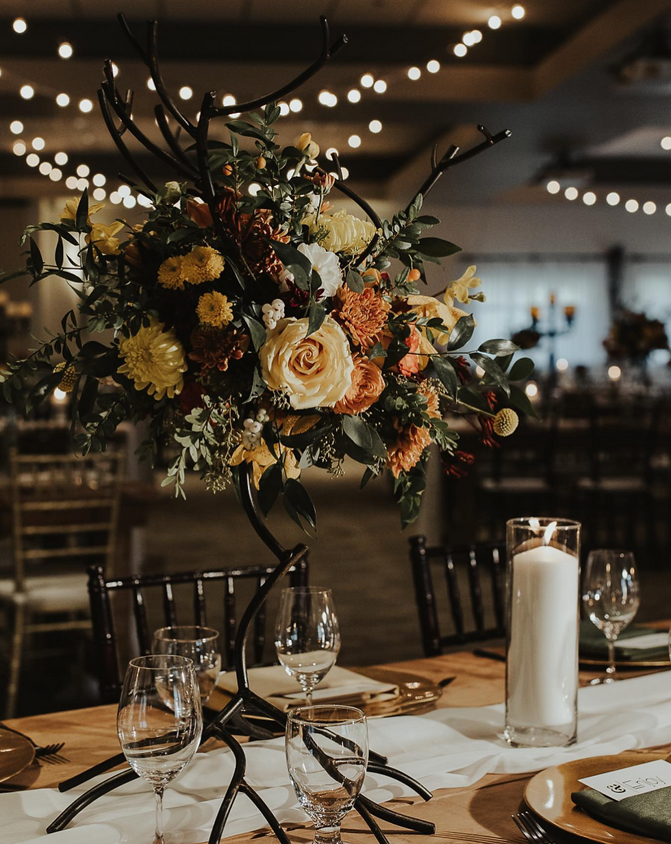 Metal Branch Candelabra with flowers