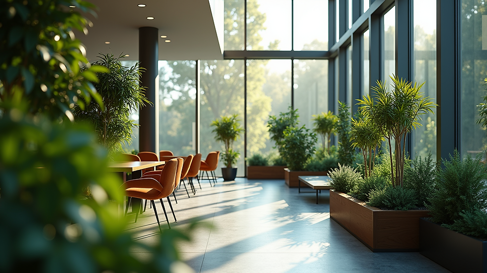 High angle view of indoor garden in corporate office