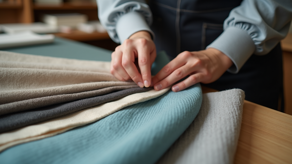 Close-up view of a designer selecting fabric samples for upholstery