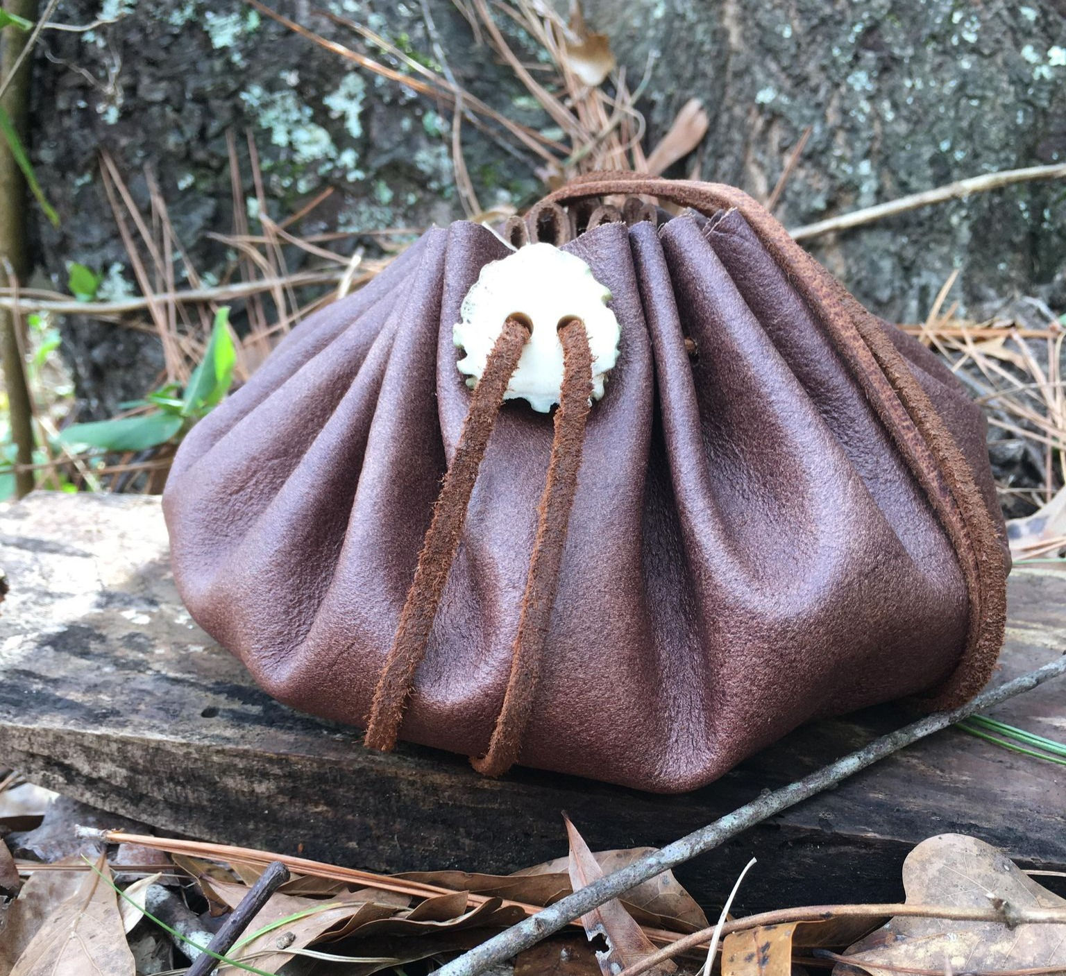 Leather Draw string tinder pouch.