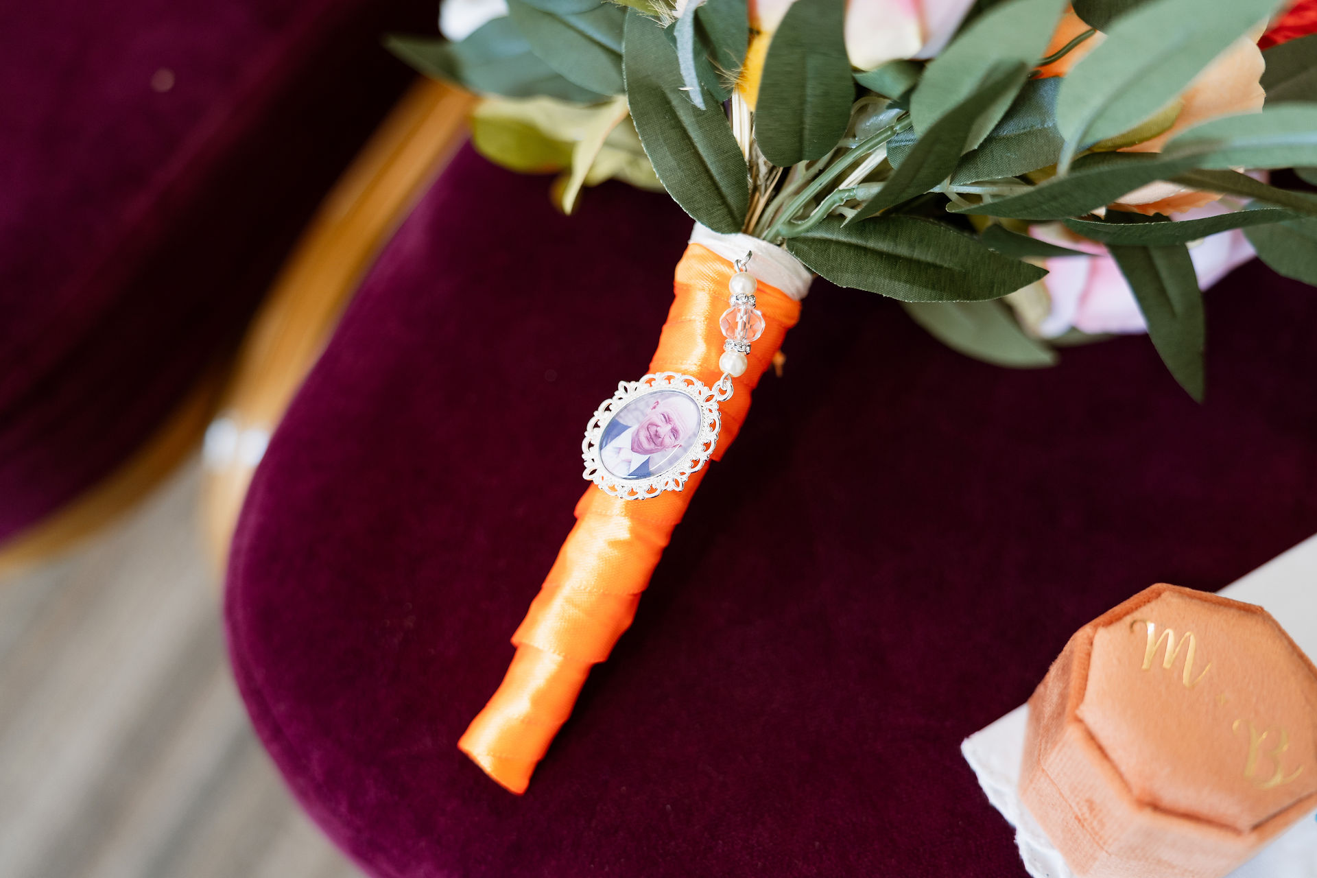 memorial charm on bouquet