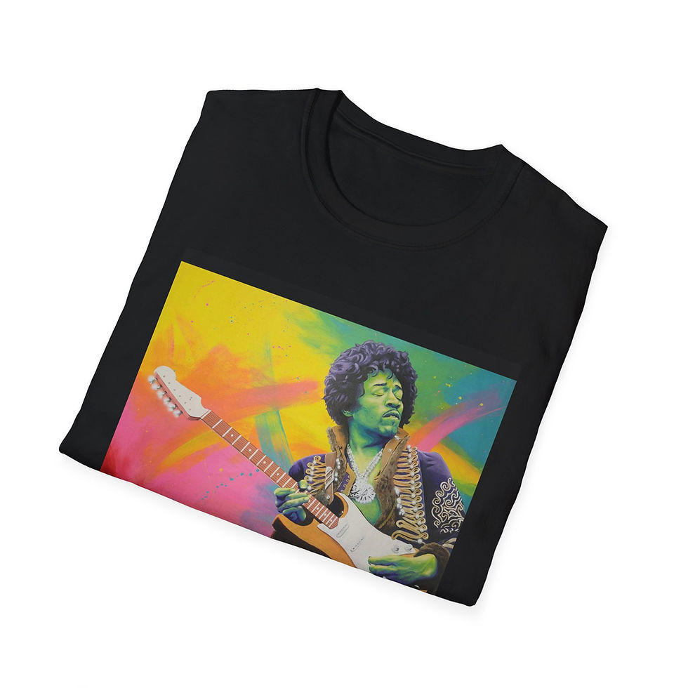 Thumbnail: Jimi Hendrix 2 - Unisex Softstyle T-Shirt - Black - Myron Curry Art