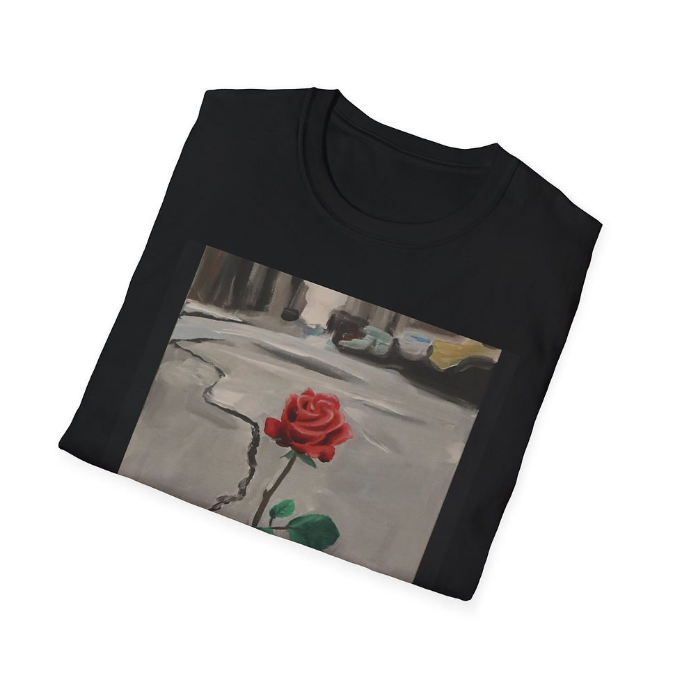 Thumbnail: Rose Growing in Concrete  - Unisex Softstyle T-Shirt - Black 