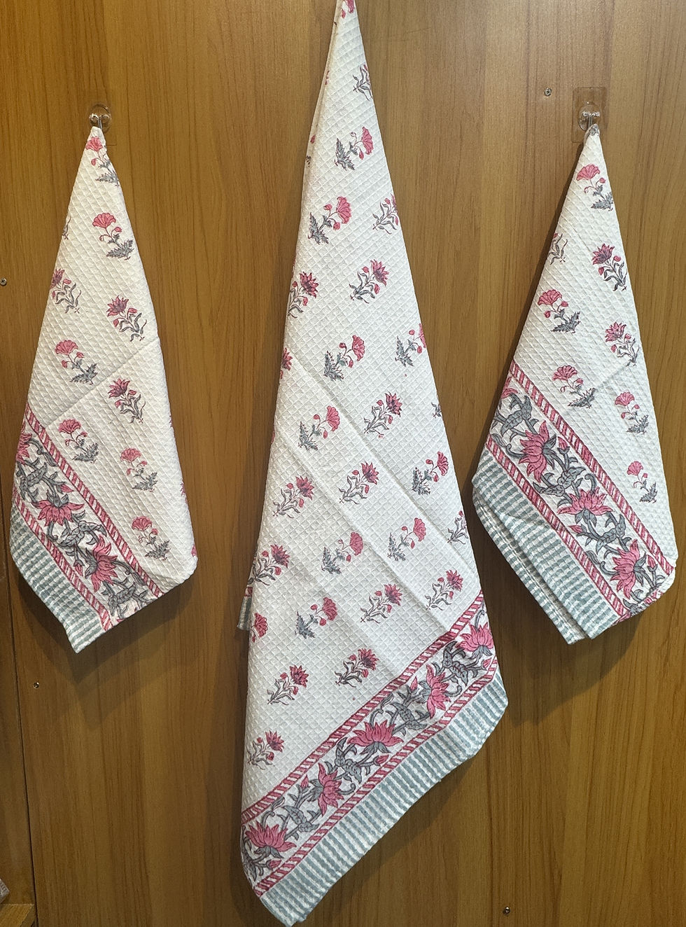 Thumbnail: Trio Set Of jaipuri Hand block Waffle Towel