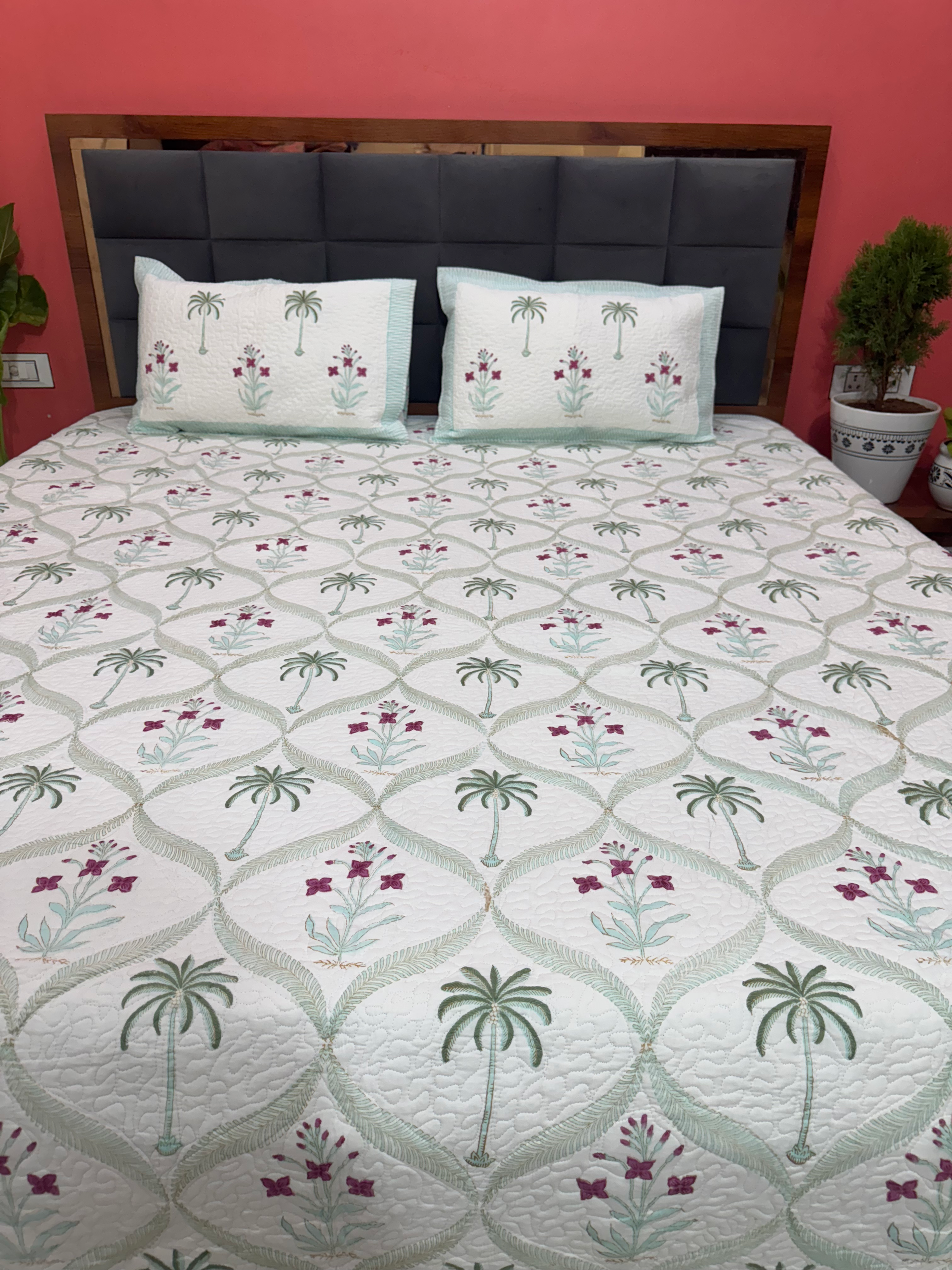 VANIKA PALM HAND BLOCK BED COVER