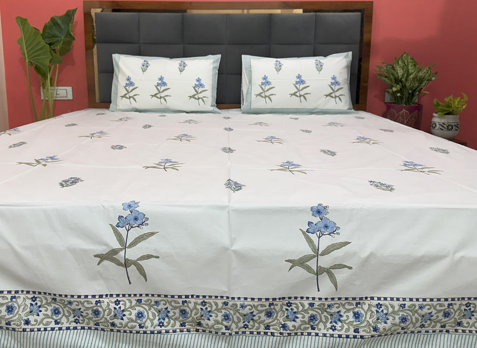 Thumbnail: Bluebell Royale - Hand block printed bedsheet