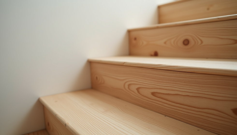Close-up view of a wooden staircase showing potential repair areas